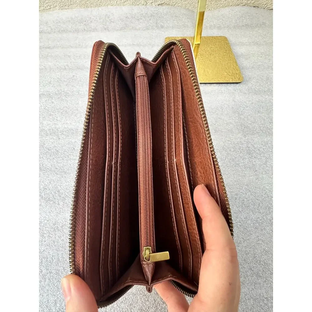 Fossil Colorblock Leather Zip Around Wallet Brown Cream - Matching bag available